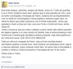 Postagem de Natalia em uma rede social.