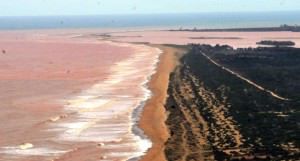 A lama que se espalha no mar a partir da foz do rio Doce em Linhares já está a pouco mais de 50km das praias da Serra. Foto: Agência Brasil