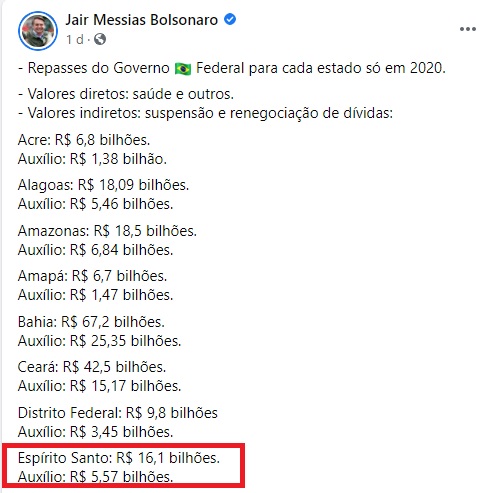 Publicação de bolsonaro