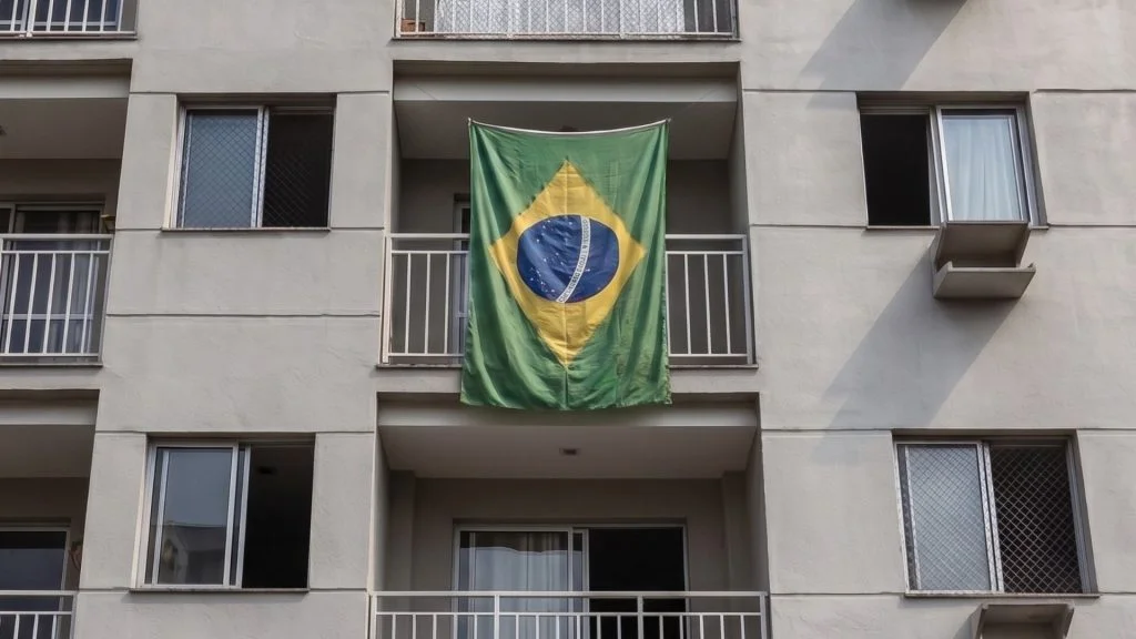 Bandeira do Brasil Varanda Condomínio Família