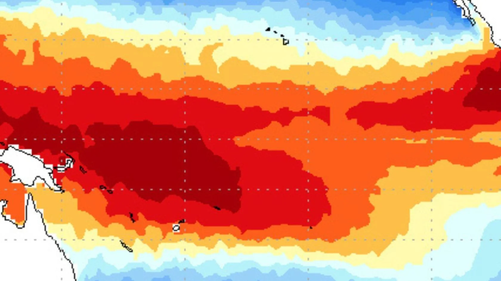Mapa de anomalia de temperatura do Pacífico mostra El Niño em intensificação