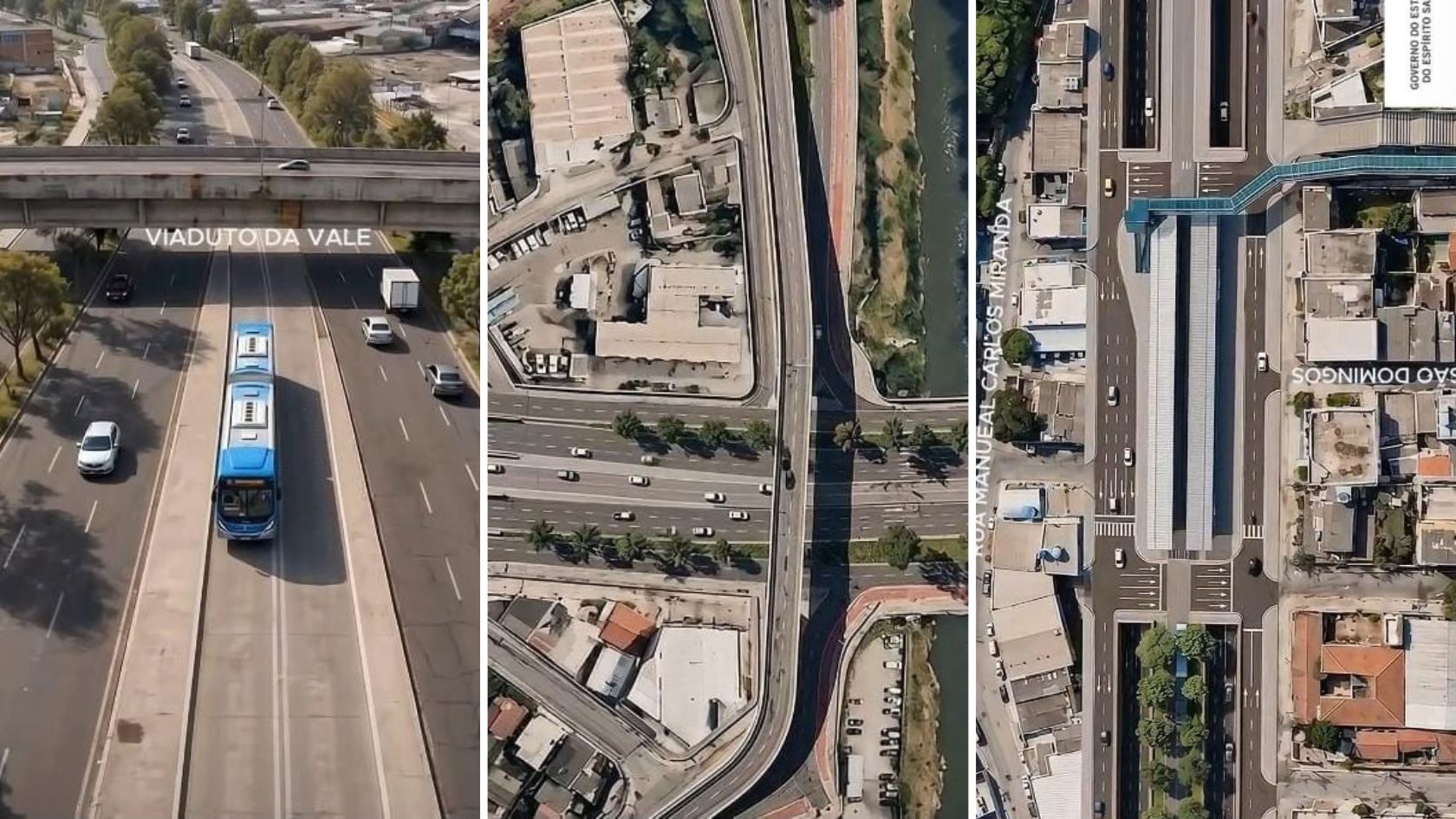 Projeção do Corredor Metropolitano Norte na Avenida Mestre Álvaro, na Serra, com BRT, viaduto e estação