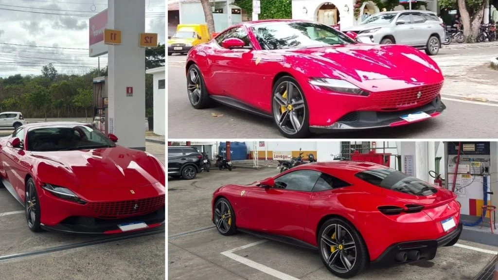 Ferrari Roma vermelha cupê flagrada em estacionamento da Grande Vitória