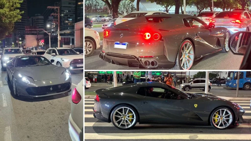Ferrari 812 GTS cinza conversível na Grande Vitória, V12 de 800 cv