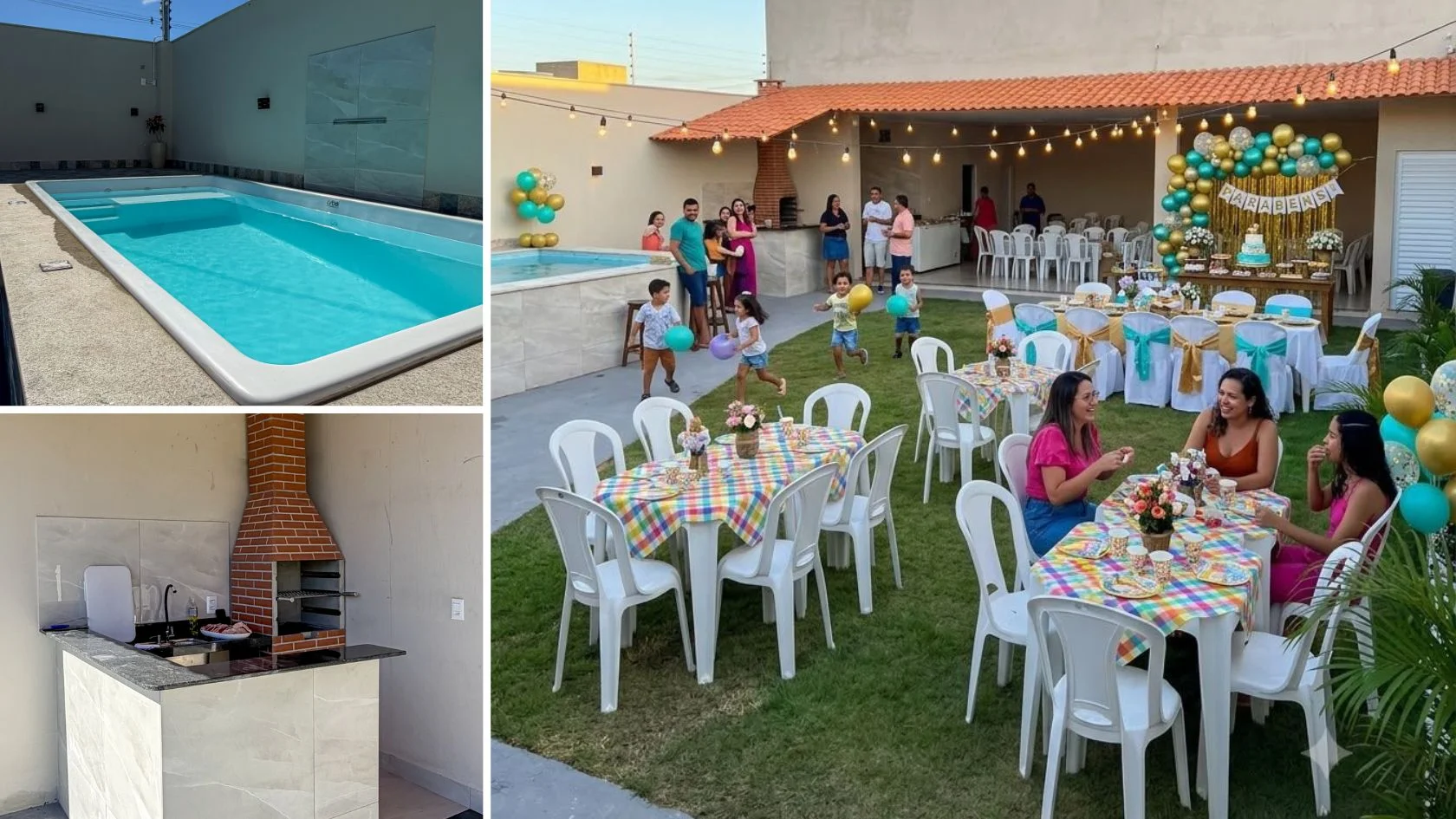 Festa de aniversário no espaço de eventos em Capuba, na Serra, com piscina e área de churrasqueira