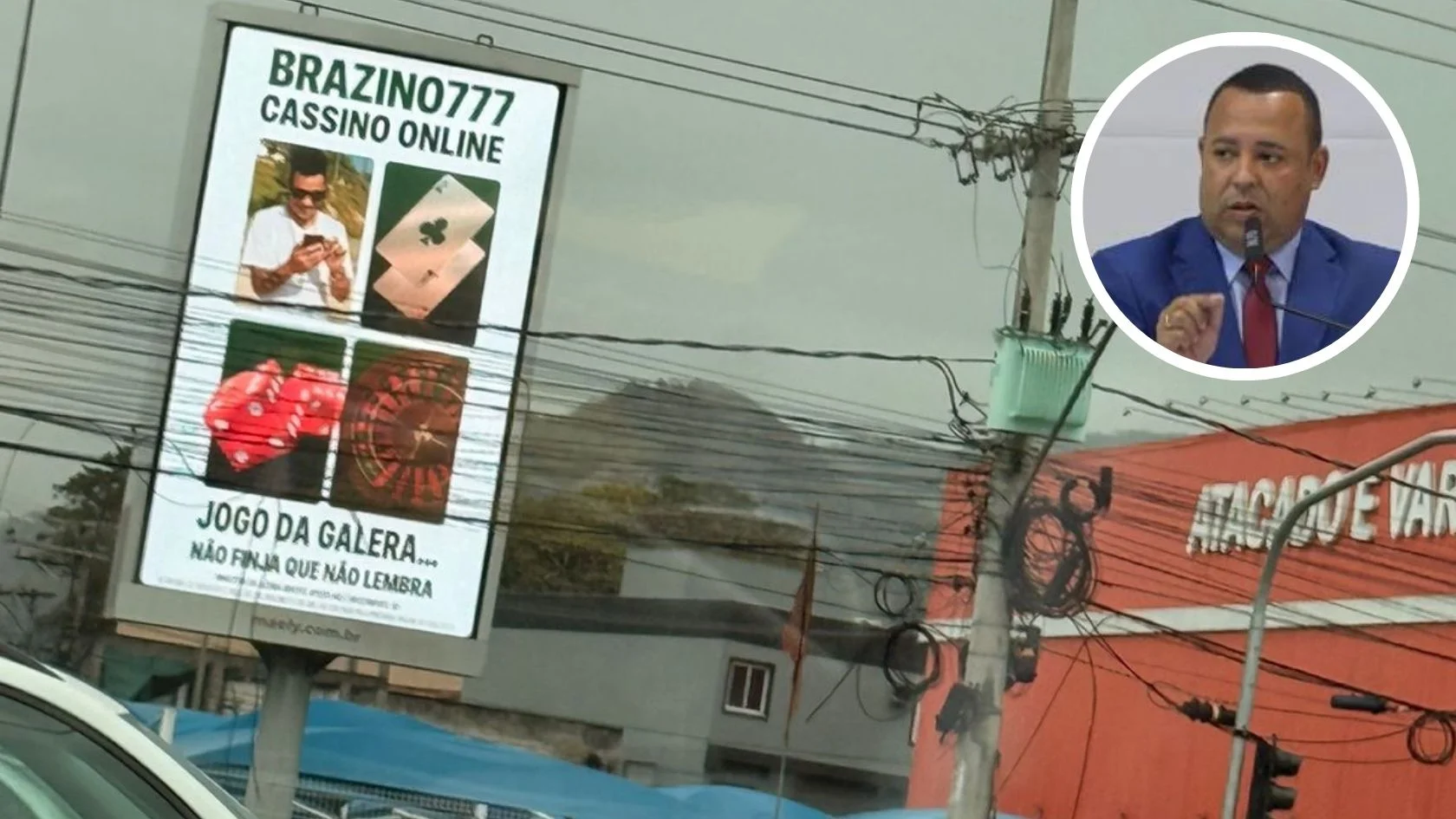 Outdoor de propaganda de bets na Serra e vereador Renato Ribeiro em destaque