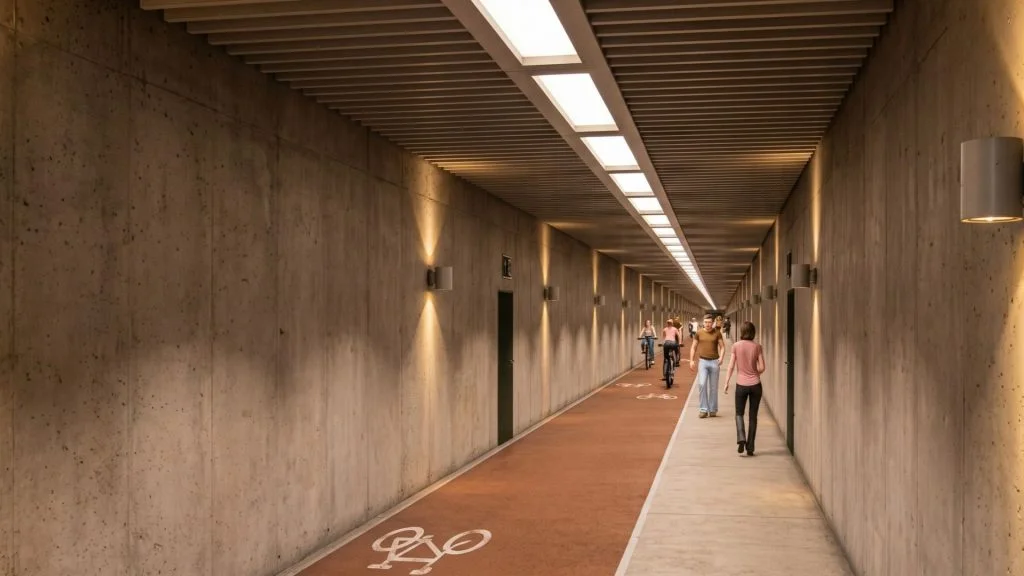 Calçada e ciclovia em túnel debaixo do mar