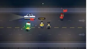 Tela do jogo Cadê Flávio mostra personagem de Flávio Bolsonaro cercado por policial, viatura da PRF e manifestantes