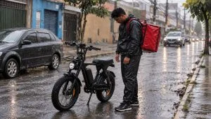 Entregador Bicicletas elétricas Chuva