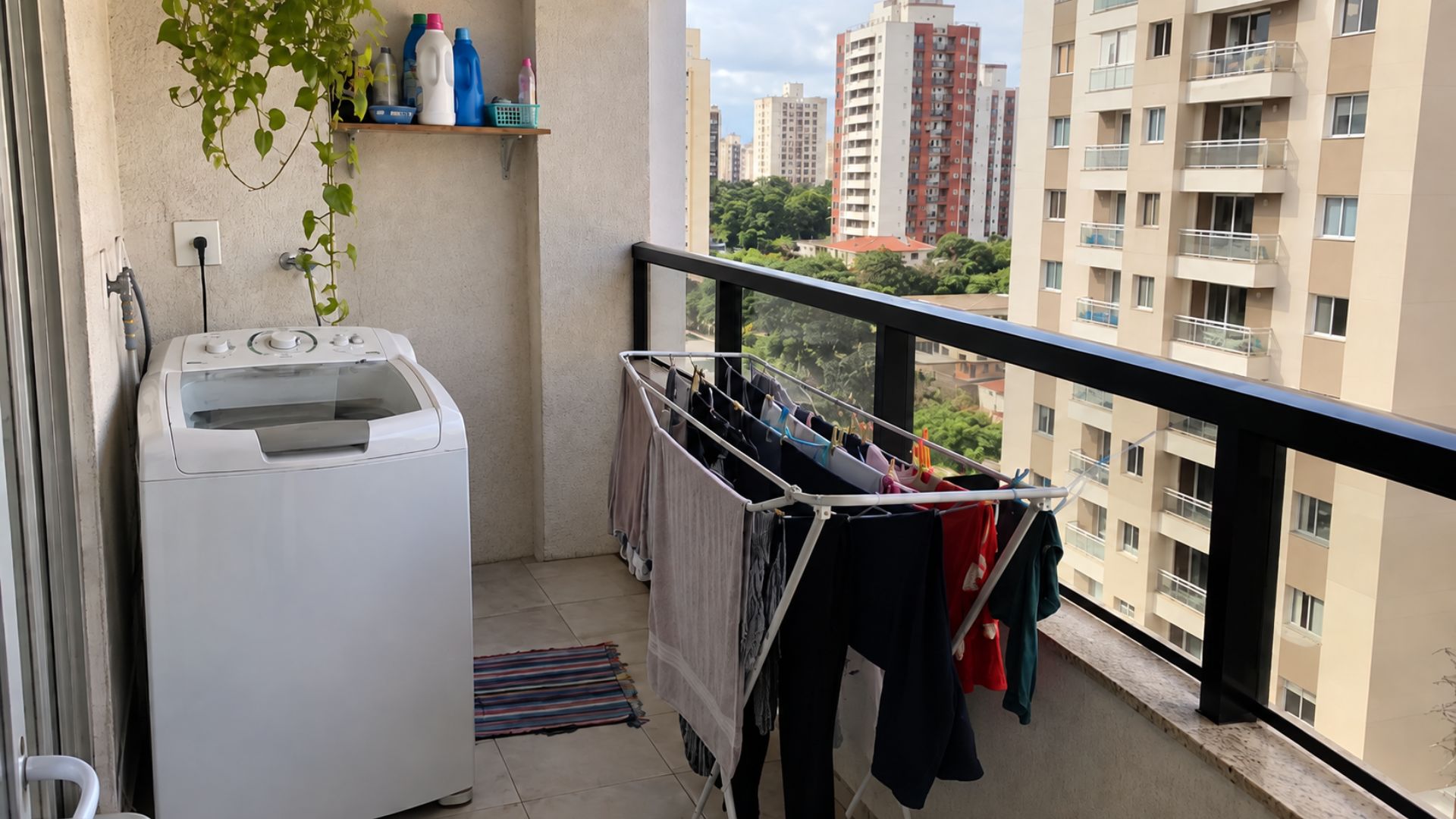 Máquina de lavar roupas varanda condomínio